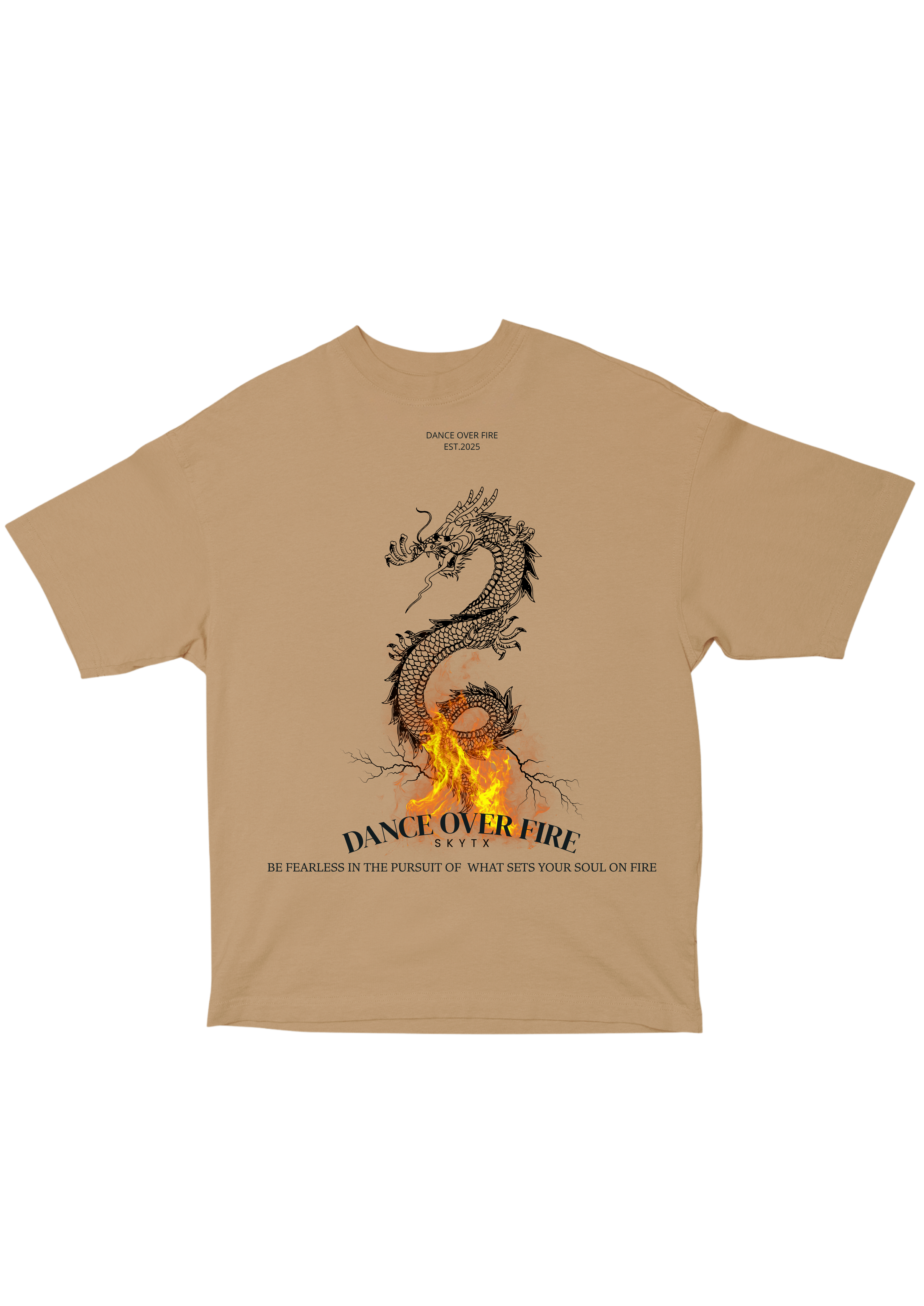 Dance Over Fire Oversized Dragon Graphic T-Shirt