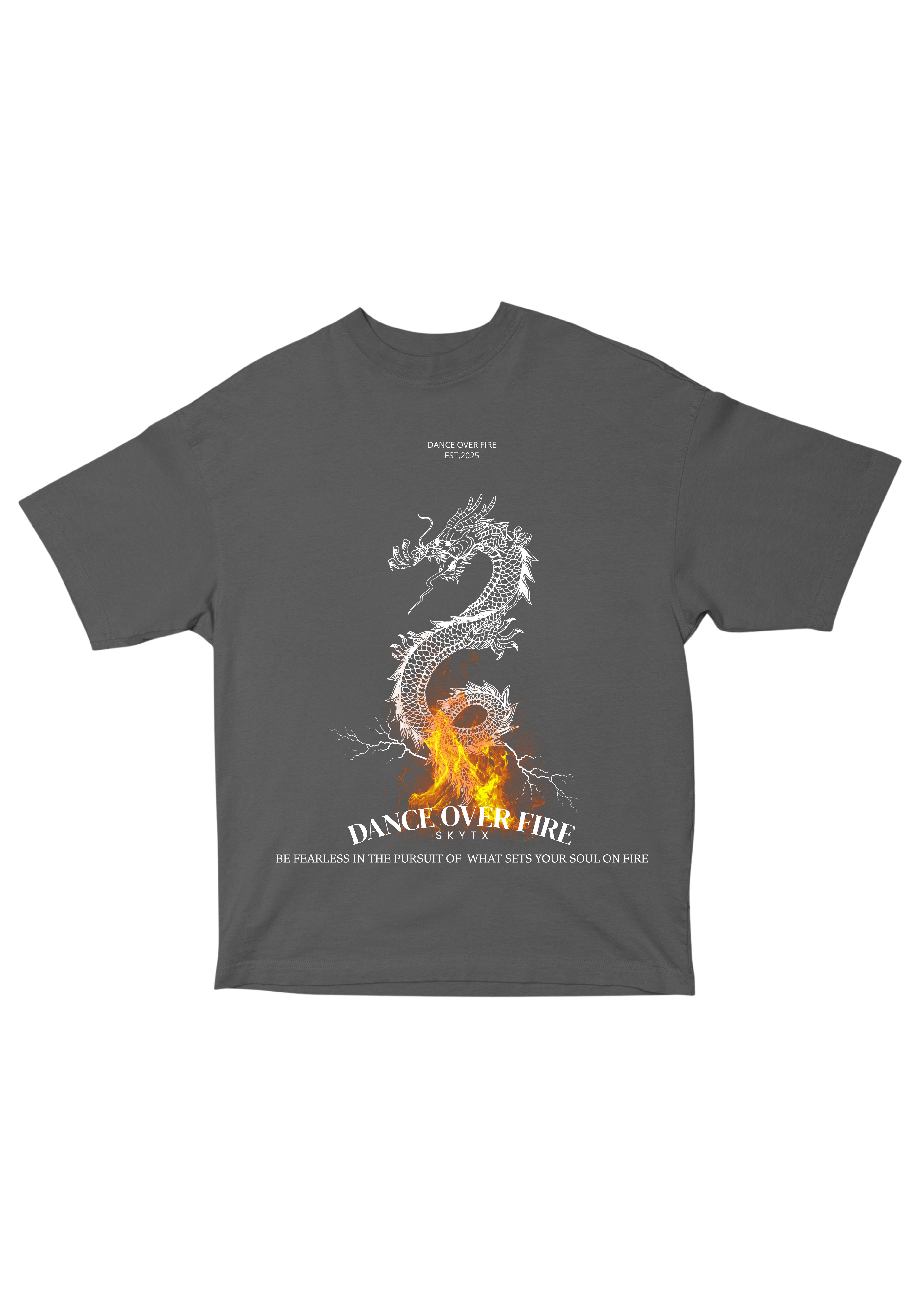 Dance Over Fire Oversized Dragon Graphic T-Shirt